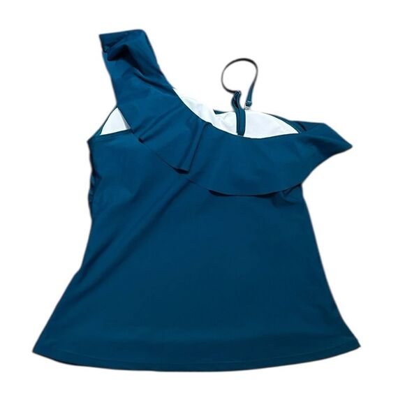 Yonique Women’s Teal One Shoulder Ruffle Swim Tankini, Size L, NWT - Picture 3 of 6